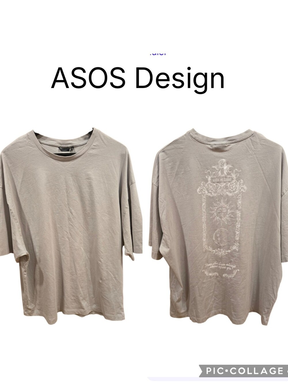 Asos design Taupe Graphic Back Oversized Short-Sleeve Tee Sz L 100% Cotton